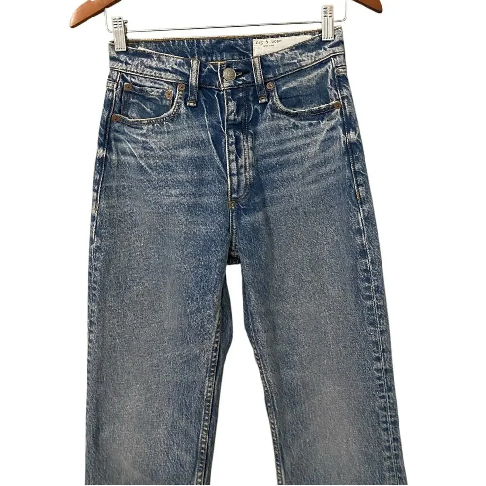 Rag & Bone Alex High Rise Straight Jean US 24 Mid Blue Wash Denim 100% Cotton